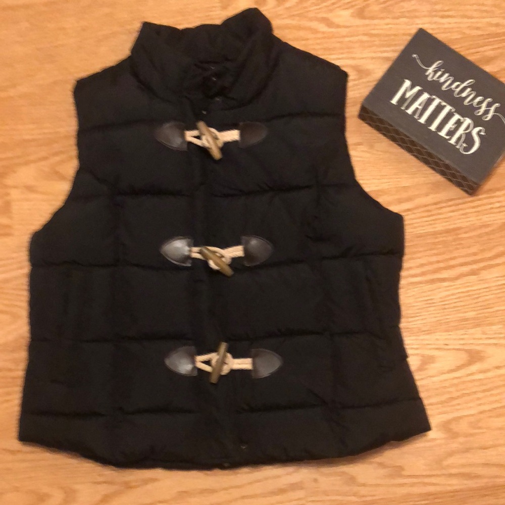 Black Puffer Vest with Wooden Toggle Closures